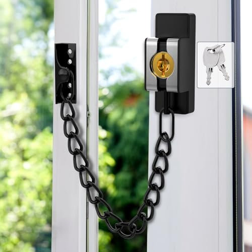 Door Chain Lock Heavy Duty, Security Heavy Duty Chain Door Latch for Front Door Inside Door with Key, Door Lock for Child, Puertas, Hotel, Bedroom,Window (Black Chain,1 Piece)