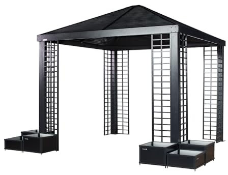 Sojag Aluminium Pavillon Havana 1010 | Inkl. 6 Pflanzkübeln | Schwarz | 298x298x294 cm
