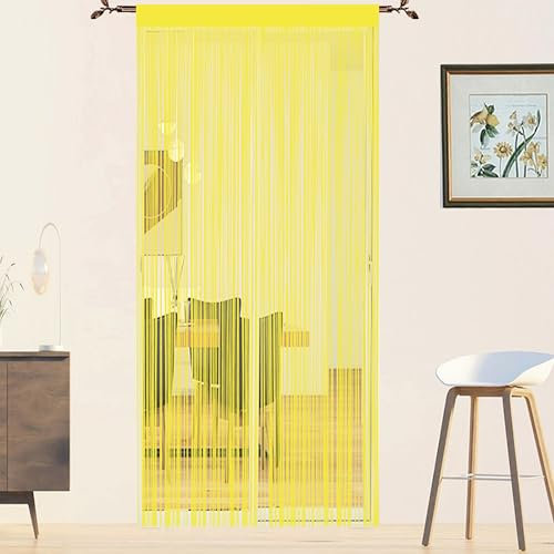 QiBoYuYe Fly Screen Curtains For Window String Flies Doors Decorations Room Dividers Doorways Panel Bedroom Living Closet Drapes (Yellow, 90x200cm)
