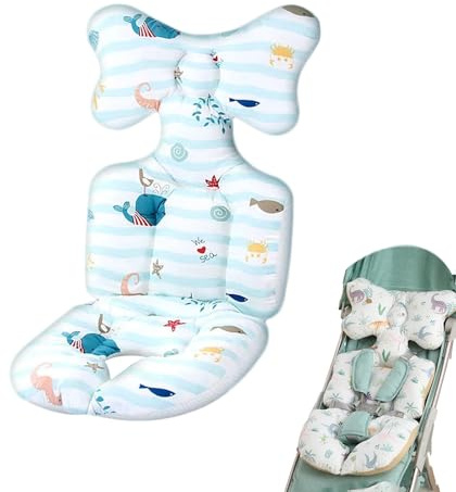 Koomuao Universale Kinderwagen Sitzauflage,Babyschale Sportsitz Sitzpolster,Kinderwagen Einlage,Baby Sitzauflage Buggy,Baumwolle,Atmungsaktive Sitzeinlage für kinderwagen Buggy (Ozeanblau)