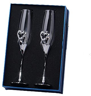perfk Bicchieri di Champagne con Brindisi per Matrimoni, Flute, Cristallo con Diamanti, d'Argento