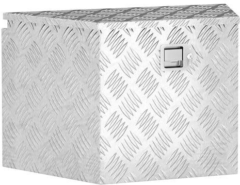 HOMCOM Caja de herramientas para remolques, caja de almacenamiento de aluminio, cerradura integrada con llaves, forma trapezoidal, para furgonetas, remolques, 73,7 x 41 x 46 cm, plata