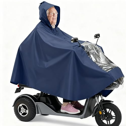 QSLKI Waterproof Rain Poncho for Mobility Scooter, Equipped With Rearview Mirror And Reflective Strip At The Back, Unisex Waterproof Rain Poncho Cover for Electric Scooters and Wheelchair, Rain Cover