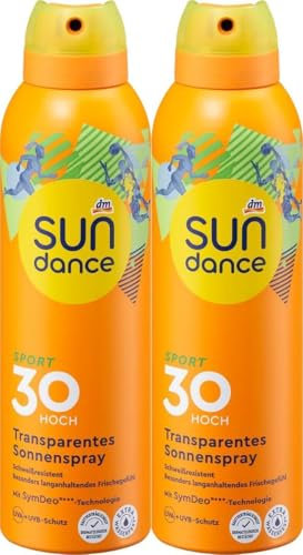 Sundance Transparentes Sonnenspray LSF 30 Sport plus - Besonders lang anhaltendes Frische Gefühl Cooling Effekt für die erhitzte Haut Schweißressistent extra wasserfest. 2 X 200ml + Purlife Sticker