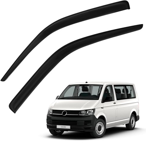 Windabweiser Seitenscheiben [2-TLG.] Kompatibel mit VW Transporter T5/T6/T6.1 (2003-2024) | Hochwertiger Acryl-Kunststoff | Selbstklebende Montage | Witterungsschutz & Belüftung (Aufklebeband)