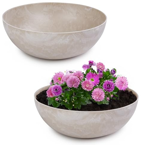 matches21 HOME & HOBBY Pflanzschale für draussen in Sand-Farben marmoriert 37 x 10,5 cm als wetterfeste Blumen-Schale