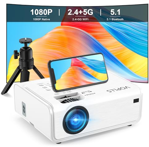 Smart Beamer【Elektrische Keystone 6D/4P】 VOPLLS Elektrische Fokus 25000 Lumen Beamer 4K Unterstützt, WiFi6 Bluetooth Full HD 1080P Video Heimkino/Outdoor Projektor für Handy/Laptop