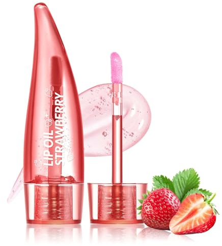 Clawrex Strawberry Lip Oil, Magischer Farbwechsel Lipgloss, Color Changing Erdbeere Lippenöl, Moisturizing, Lippen Care Lip Gloss Mit Volumeneffekt, Langanhaltend Glanz, Tag und Nacht Verwendet Werden