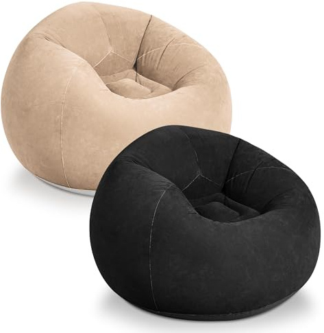 WLIVE 2 Pcs Bean Bag Chair for Kids Adults, Inflatable Chair, No Filler, Comfy, Suit for Dorm Gaming Room Indoor Outdoor, Beige and Black