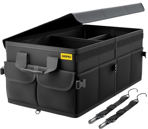 Gripko Organizador Maletero Coche 50L - Bolsa Maletero coche Plegable con Bolsillos, Base Doble y Paredes Reforzadas - Versátil y Seguro - Base Antideslizante - Cinchas Ajustables - Tapa Extraíble