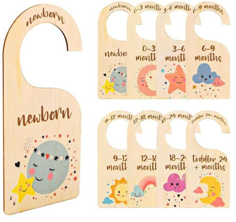 Baby Größentrenner,8 Baby Größentrenner Holz,für Baby Kleidungsorganisation, Monate Kinderzimmerdeko, Kleidergrößen Trenner Baby,Babykleidung Kleiderschrankteiler für Neugeborene bis 24 Monate