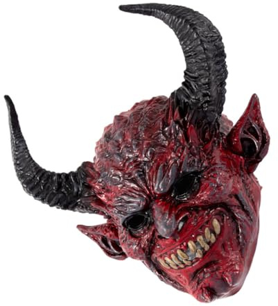 BESPORTBLE Horned Devil Mask for Halloween Cosplay Scary Demon Face with Elastic Strap Foam Full Head Cover Breathable Design for Masquerade Parties and Horror Events