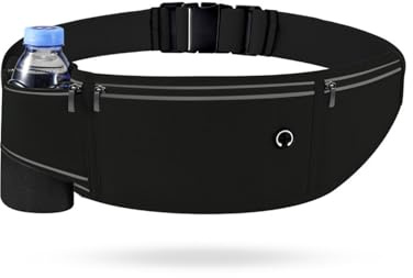 FUGLUS 1 Stück Laufgürtel für Handy Handytasche Joggen für alle Telefon bis zu 7.5 Zoll, Running Belt Sportgürtel Hüfttasche Bauchtasche für Trinkflasche, Sports Trinkgürtel für Joggen(Schwarz)