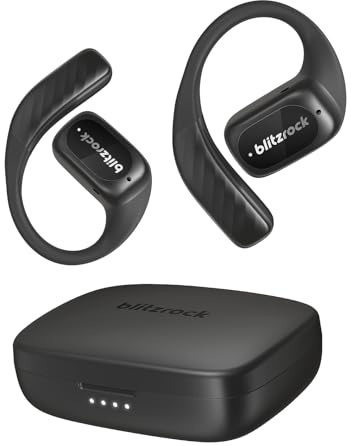 BlitzRock Open Ear Kopfhörer Kabellos Bluetooth 5.4 mit Ausgewogenem Sound, Weichem Ohrbügel, Kristallklaren Anrufen, App-Anpassung, IPX5 Wasserdicht, 30 Std Spielzeit, Sportkopfhörer, Schwarz