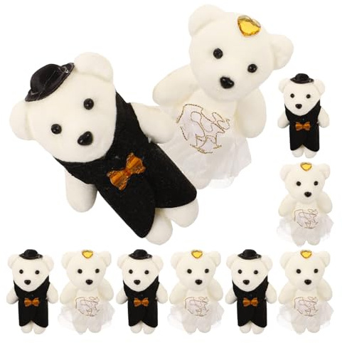Veemoon Muñecos de Oso de Peluche Blanca 10 Piezas Ramo de Flores de Espuma para Decoración de Bodas Regalos Románticos y Adornos de Coche Nupcial