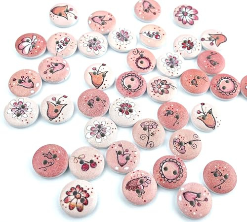 Apfelblüte Style & Accessoires Holz Knöpfe, 10 Stück, Bunt und Weiß, 15 mm Durchmesser, Rund, Blumenmotiv