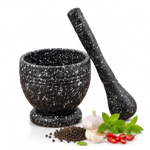 Small Polypropylene Mortar and Pestle Set, Granite Pattern Garlic Crusher Bowl for Ginger, Garlic, Herbs and Spices, Mini Grinder Tool for Seasonings, Pesto and Sauces