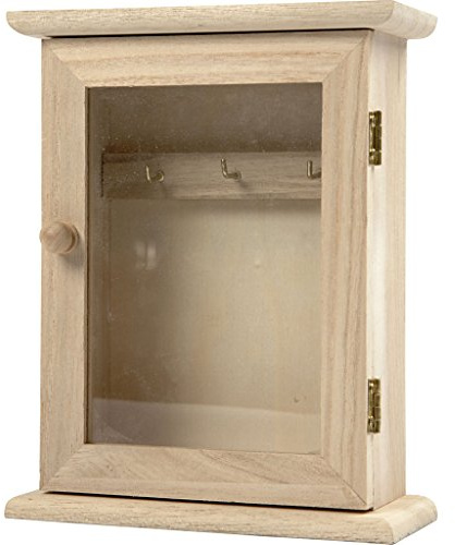 Creativ Schlüsselkasten aus Holz mit Glasplatte und Tür, Schlüsselhaken aus Metall