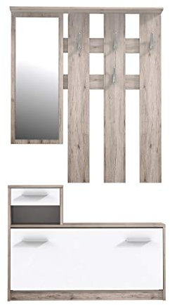 FORTE Foxi Kompaktgarderobe inklusive Spiegel, Holzwerkstoff, Sandeiche Dekor, 97.5 x 25 x 180 cm