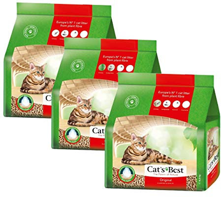Cat's Best Original, Pflanzenfaser-Streu 3 x 10 Liter Katzenstreu, Toilettenstreu