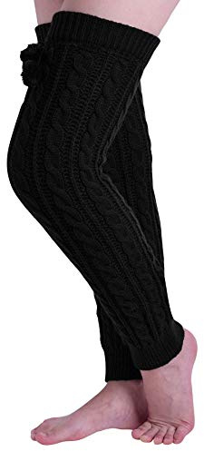 Nanxson Jambière Guêtres Tricotée Chauffe-jambes Genouillères Chaussettes pour Femmes（65 cm，Noir）