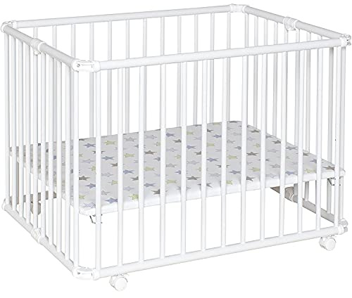 Geuther 2261 Laufgitter Lucilee | Passung: 76 cm x 97 cm | 3-fach werkzeuglos höhenverstellbar | gepolsterter Laufstall | in 4 Farbvarianten und 7 Designs erhältlich | Farbe: Weiß | Muster: Stern