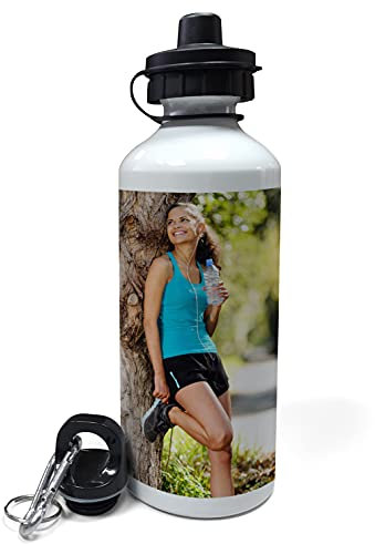LolaPix Bottiglia personalizzata. Bottiglia in alluminio inossidabile con foto. Bottiglia d'acqua. Bottiglia d'acqua. Bottiglia d'acqua. Senza BPA. 600ml. DOPPIO TAPPO BIANCO