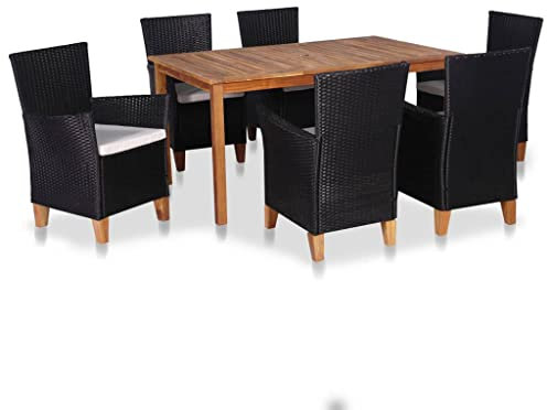 vidaXL 7-TLG. Garten-Essgruppe Poly Rattan Schwarz und Braun