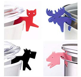 Topfdeckelhalter aus Silikon 4er-Set I Zubehör für Kochtopf, Pfannen-Deckel und Kochgeschirr I Kleine, Lustige, Bunte Küchenhelfer I Katze rot, Elch blau, Hund schwarz, Schwein pink