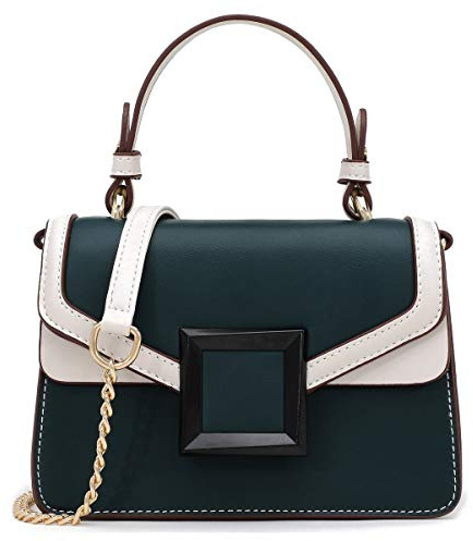 Umhängetasche Damen PU Leder Kette Color-Blocking Designer Handtaschen Kettenhenkel Handtasche Damen Umhängetasche Tasche Damen-Umhängetaschen Schultertasche Crossbody Bag Magnetverschluss Dunkelgrün
