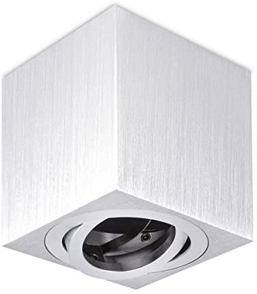 LongLife LED Eckiger Aufbaustrahler Silber-gebürstet schwenkbar Deckenbeleuchtung - LED Leuchtmittel: Ohne GU10-Lampe | Deckenleuchte Deckenlampe Deckenstrahler Leuchte