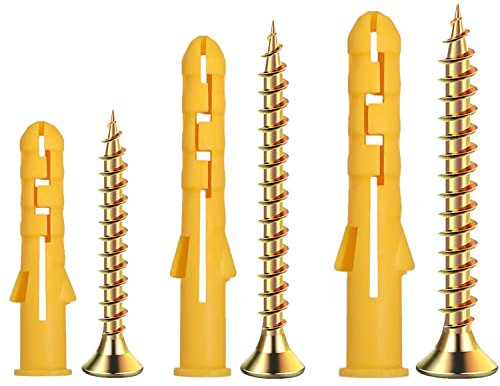 68 Pcs Wall Plugs and Screws Set,Masonry Brick Concrete Fixings Plugs Assortment Kit,Screws and Rawl Plugs in Compartment Box,Zinc Galvanized 3 Different Size