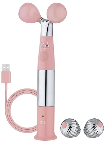 Spa Sciences ISLA Ice + Heat Contouring Roller (Face, Neck, and Décolletage) – Including Steel + Bonus Genuine Rose Quartz Globes