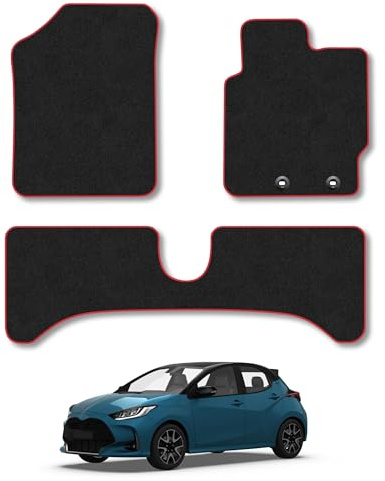 Fits Toyota Yaris (2011-2020) [Full Hybrid] Carpet Car Floor Mats | Tailored Fit Carpet Floor Mats non Slip Black Trim Full Coverage Compatible Accessory Front Rear Anti Slip Granulated Backing