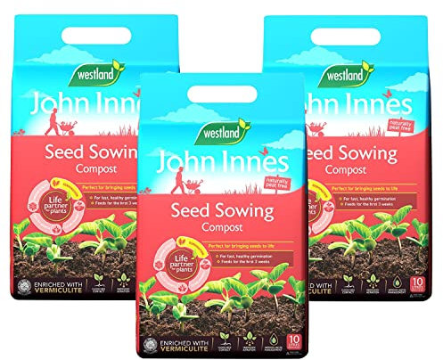 John Innes Seed Sowing Compost - Westland Peat Free Seeds Potting Compost 3 x 10L Garden Soil Bags with Topline Card for Outdoor & Indoor Plants, Vegetable Growing.