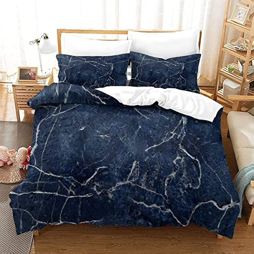 HATEGE 3D Blaue Murmel Bettwäsche 155x220 Abstrakte Kunst Weiche Bettwäsche-Sets Mikrofaser 3 Teilig Bettbezug Set und 2 Kissenbezug 80x80 cm mit Reißverschluss