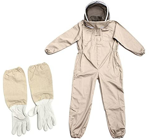 Pomurom Traje de Apicultura Profesional con Guantes y Capucha de Velo Desmontable, Ropa de Apicultura de Protección de Cuerpo Completo, Traje de Abejas Transpirable, Traje de Apicultor para Adultos