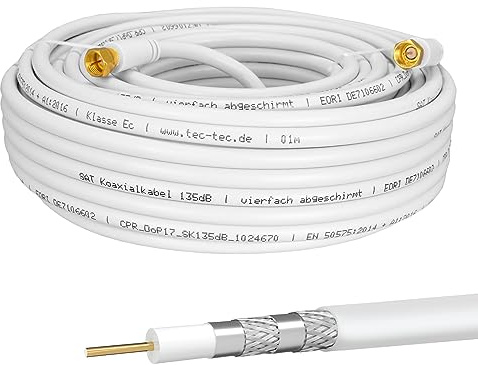 HB-DIGITAL 10m Koaxialkabel Stahl Kupfer CCS Ø7mm 135dB SAT Koax Kabel | 75Ω Ohm Satellit Antennenkabel 4-Fach geschirmt | für DVB-S/S2 DVB-C/C2 DVB-T/T2 DAB+ Radio BK Anlagen weiß