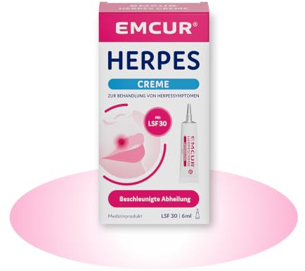 Emcur® Herpescreme gegen Lippenherpes mit LSF 30, transparent, 6 ml | Mit Sonnenschutz, transparent, lokale Anwendung an der Lippe, für Erwachsene und Kinder ab 4 Jahren, 1er Pack