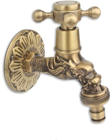 Garten Waschbecken Wasserhahn 1/2 Vollkupfer Antiker Geschnitzter Tiergriff Einzelner Kaltwasserhahn Badezimmer 3/4 Waschmaschinenhahn Handrad