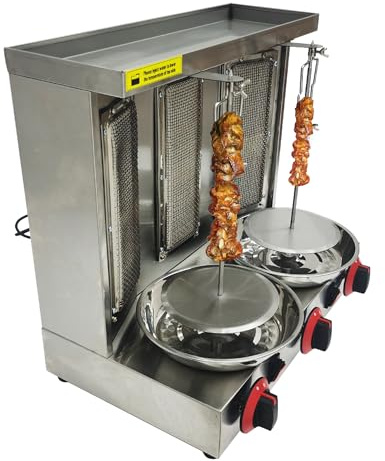 TECHTONGDA Commercial Shawarma Machine Gas Kebab Gyro Grill Machine, Vertical Gas Grill with 3 Burners for Grilled Meat, Grilled Chicken