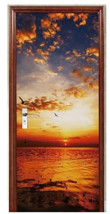 A.Monamour Türtapete Selbstklebend Türfolie Türposter 3D Vögel Im Himmel Meer Strand Sonnenuntergang Natur Landschaft Vinyl Folie Türdeko Tapete Wandbild Wanddeko Türaufkleber Türtattoo 85 x 200cm