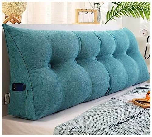 LANAZU Dreieckiges Kopfteilkissen, keilförmiges festes Lesekissen, Lesekissen für die Nachtruhe, geeignet für Schlafzimmer, Wohnzimmer (Lake Blue 180cm)