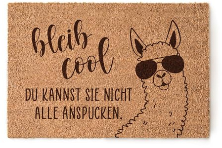 Kokos Fußmatte Lama 60x40 - rutschfeste Fußmatte Innen - Schmutzfangmatte/Türvorleger als Schuhmatte - Fußabstreifer Geschenk zum Einzug (Lama Bleib Cool)