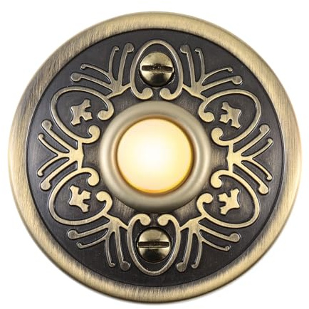 Vintage Lighted Doorbell Push Button, 2.2inch Bronze Round LED Door Bell Switch Home Wall Mounted Buttons Wired Opener Universal Hardware Garage Front Doors Easy Installation, Light Yellow Light