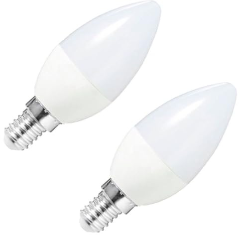 Tradineur - Pack de 2 Bombillas LED Vela, E14, 6W Equivalente a 54W, 538 lúmenes, 3000K, luz Amarilla cálida, eficiencia energética F, 20000 Horas - 10 x 3,7 cm