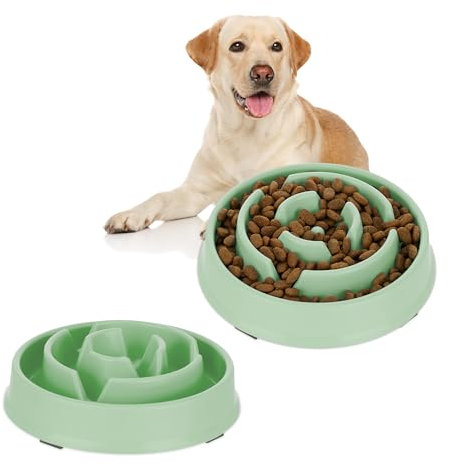 2 x Anti Schling Napf, Futternapf für Hunde, 400 ml, langsames Fressen, Hundenapf spülmaschinenfest, Hundeschüssel, grün (2)