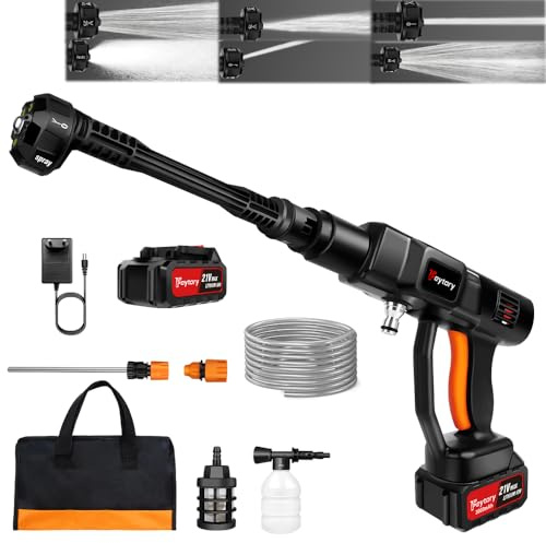 Akku-Hochdruckreiniger 30Bar Kabellose Tragbare Hochdruck-sprühwasserpistole mit 3,0Ah Akku Mobile Tragbarer Hochdruckpistole mit 6-in-1 Düse Schaumpistole 5M Schlauch für Autowäsche/Garten/Haustier