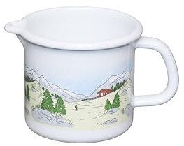 Riess, 0039-184, Schnabeltopf ø 10cm, Country, LANDLUST, Mehrfarbig, Emaille, Vol. (rec.): 0,8 Liter, Made in Österreich, LBH: 16,3x11,3x10,0cm, 0,320kg, Kanne mit Henkel, Deckel, Gasherd geeignet