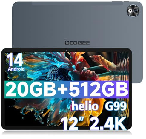 DOOGEE T40 Pro Tablets 12 Inch Android, 512GB ROM+20GB RAM, Helio G99 Gaming Tablet, 10800mAh, 7.6 mm Ultra-thin, 2.4K Display Android Tablets with 5G WIFI, Hi-Res Speaker, OTG, GPS, 4G LTE-Gray